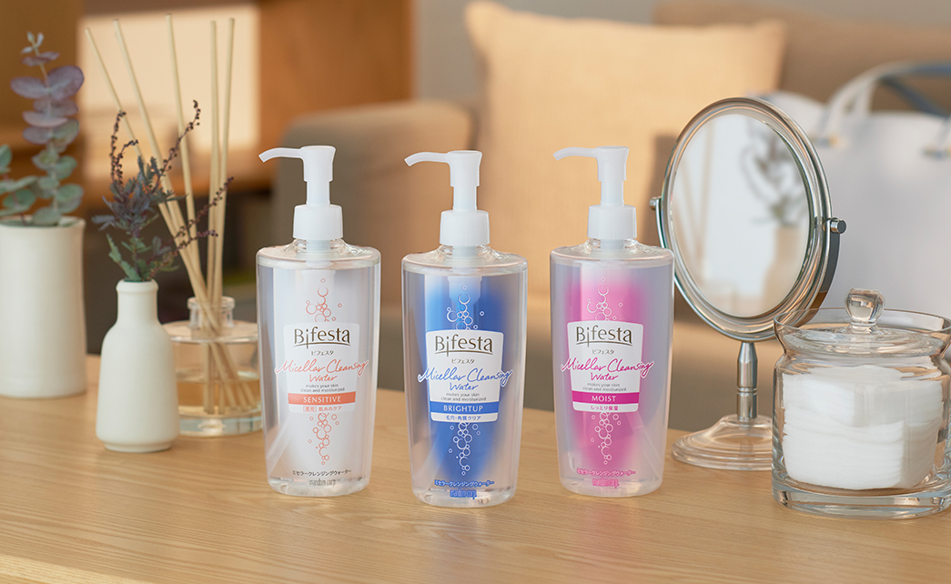 Bifesta micellar cleansing water on a vanity table