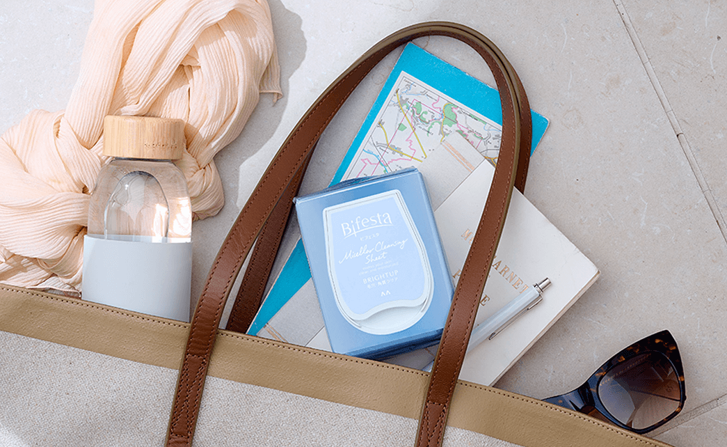 Bifesta makeup remover wipes on a vanity table